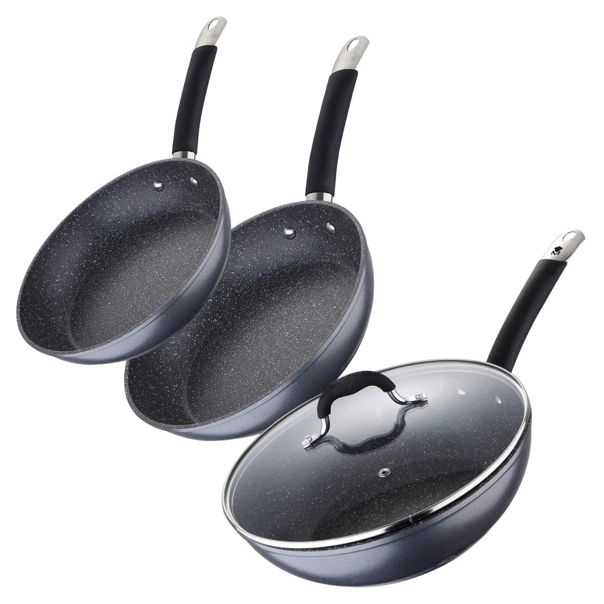 Set of 2 Frying Pans 2024cm + Wok 28cm in Forged Aluminum suitable for induction Grey color MasterPRO