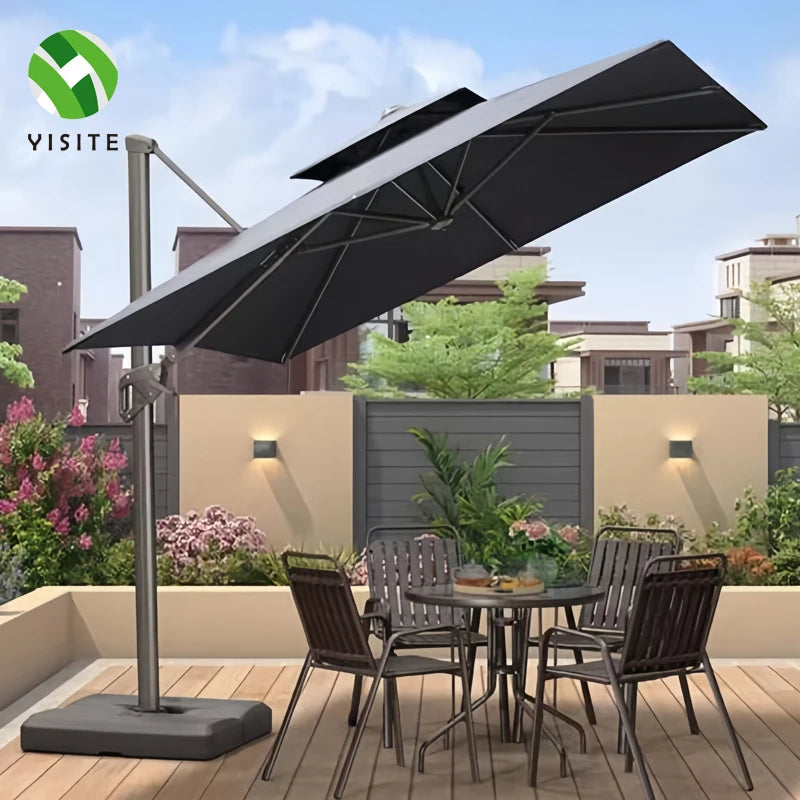 YST Electric Plain Aluminum Custom-made Roman Umbrella with LED Lighting & Phone Charger for Courtyard Terrace Restaurant