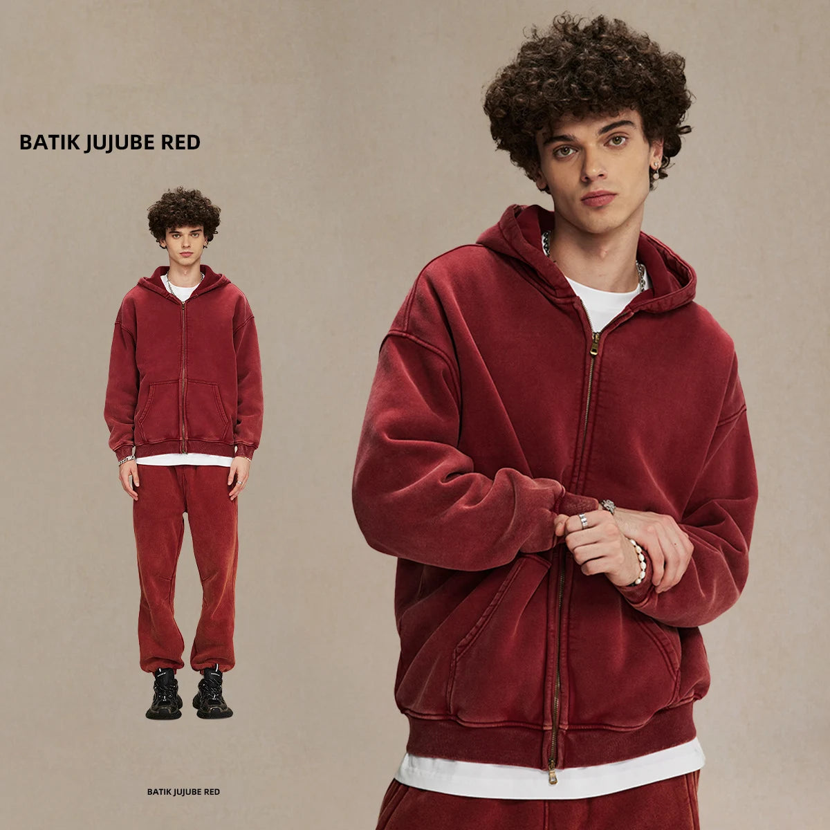 SK 360G Men's Retro Trendy Solid Pattern Zip-Up Winter Hoodie XL Oversize Fit Custom Brand Plain Dyed Sweatshirt