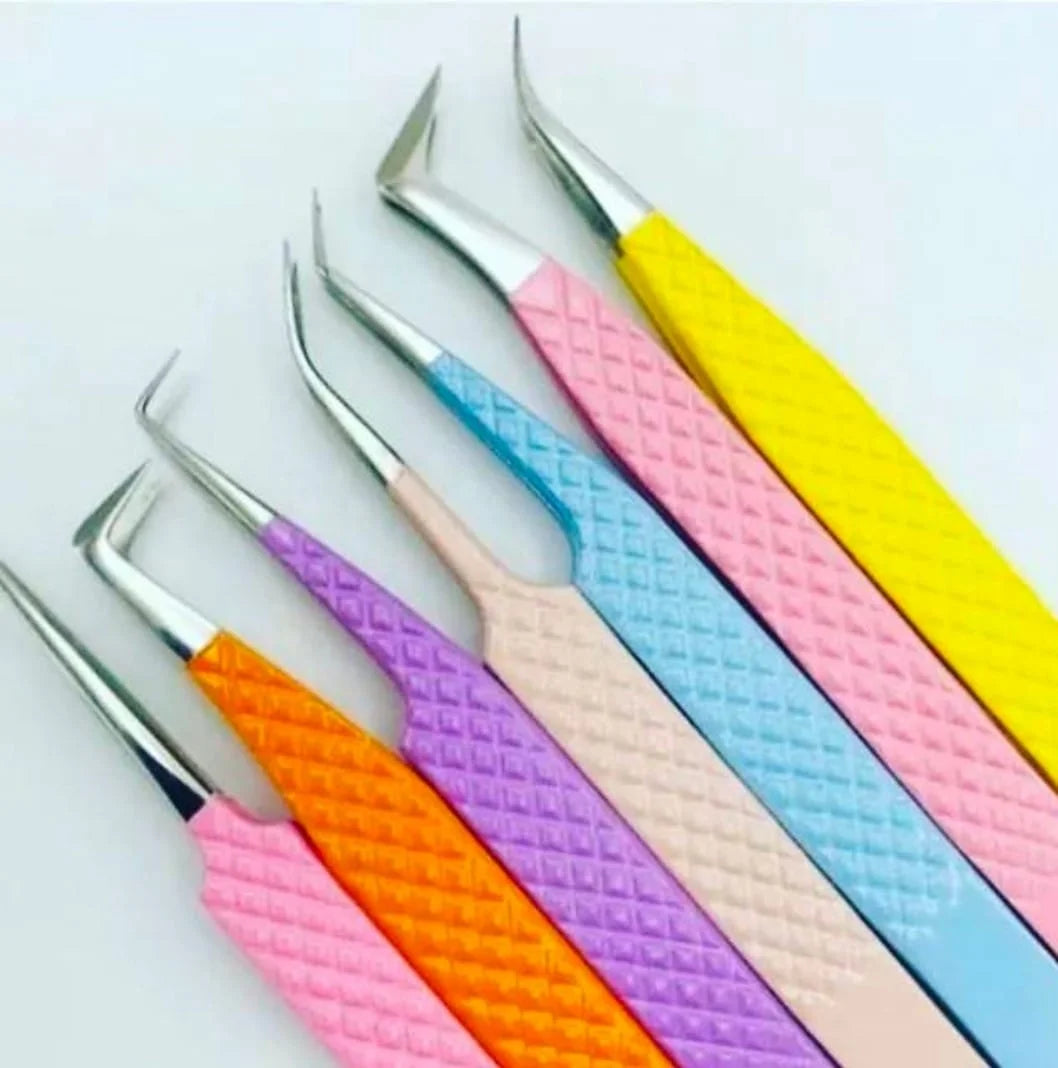 Private Label Eyelash Extensions Tweezers Stainless Steel Solid Colors Lash Extensions Tweezers Logo