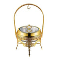 9L Gold Hanging Hinged Lid Shafing Dish Luxury Hot Pot Butterfly Stainless Steel Catering Food Warmer Gas Buffet Set