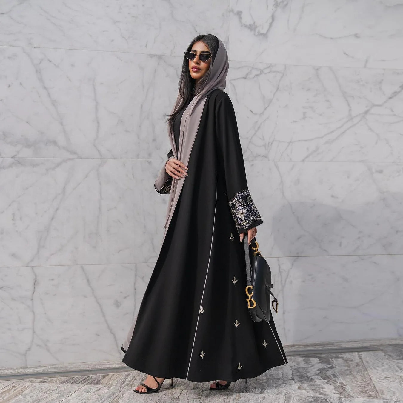 Eid Black Open Kimono Abaya Dubai Luxury Embroidery Islam Muslim Kaftan Dress Palestine Abayas Women