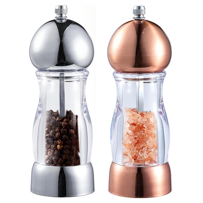 Refillable Plastic Spice Grinder Crusher Rose Gold Salt Mill Elegant Manual Transparent Acrylic Salt and Pepper Grinder Set