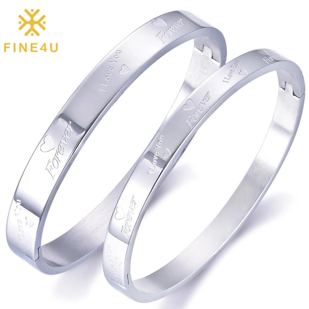 Couple Jewelry Hot Sale Stainless Steel Ladies Gift Letters Love You Forever Stainless Steel Bracelet for Couples