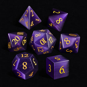 Factory Wholesale Dnd Dice Dark Purple Cat Eye Gemstone Dice Set Custom Font and logo for Dungeons and Dragons RPG