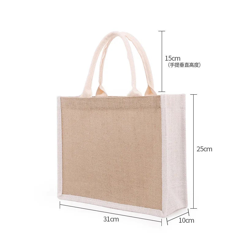 Personalized Thick Natural Jute Carry Shopping Bags for Women DIY Art Crafts Print Decoration with Rope Handle Embroidery
