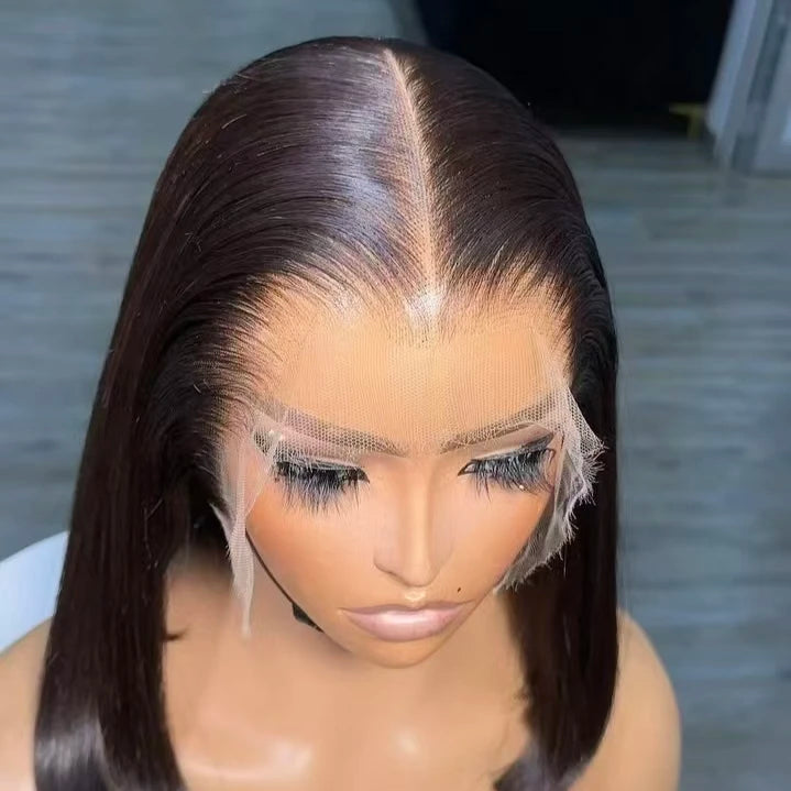 Wholesale 100% Virgin Human Hair Bob HD Lace Front Wigs Brazilian Straight HD Wig Women's Natural 8 Inch Transparent Lace Wig