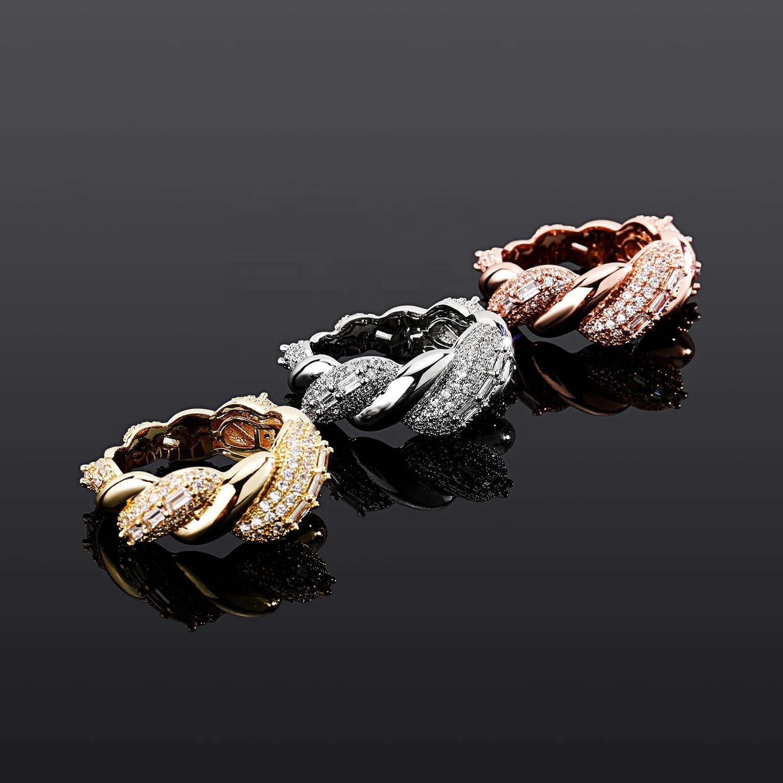 New Irregular Designs Women Fashion Girls Brass Gold Plated Braided Ring Pave Setting Zircon Engagement Wedding Bands or Rings