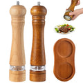 Manual Spice Mills Shakers with Adjustable Large 10 Inch Refillable Pepper Grinder with Tray Wooden Salt and Pepper Grinder Set