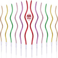 48 Pieces Twisty Spiral Metallic Colorful Long Thin Curly Coil Cake Cupcake Birthday Candles with Holders MegaBDM