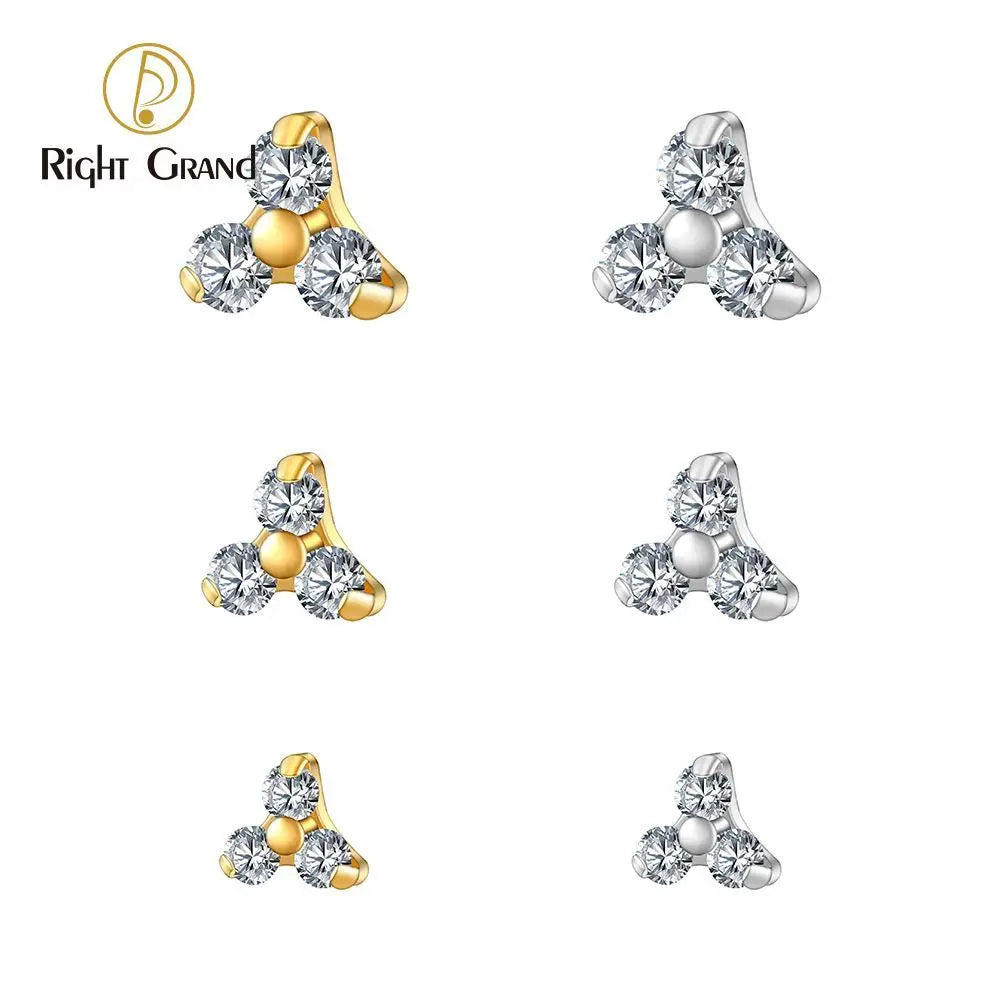 Right Grand ASTM F136 Titanium 16G Internal Threaded CZ Helix Tragus Labret Stud Piercing Top for Piercing Studio