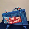 Blue Mesh Shoulder Beach Bag Large Capacity Mesh Lightweight Travel Tote Stylish tote Bag Minimalist Fuji Design
