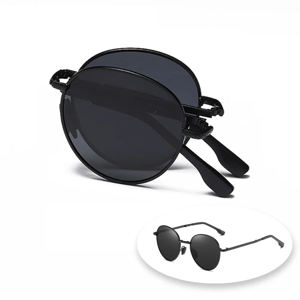 2025 Fashion Men Women Foldable Round Driving Sun Glasses UV400 Metal Folding Polarized Sunglasses Men Women