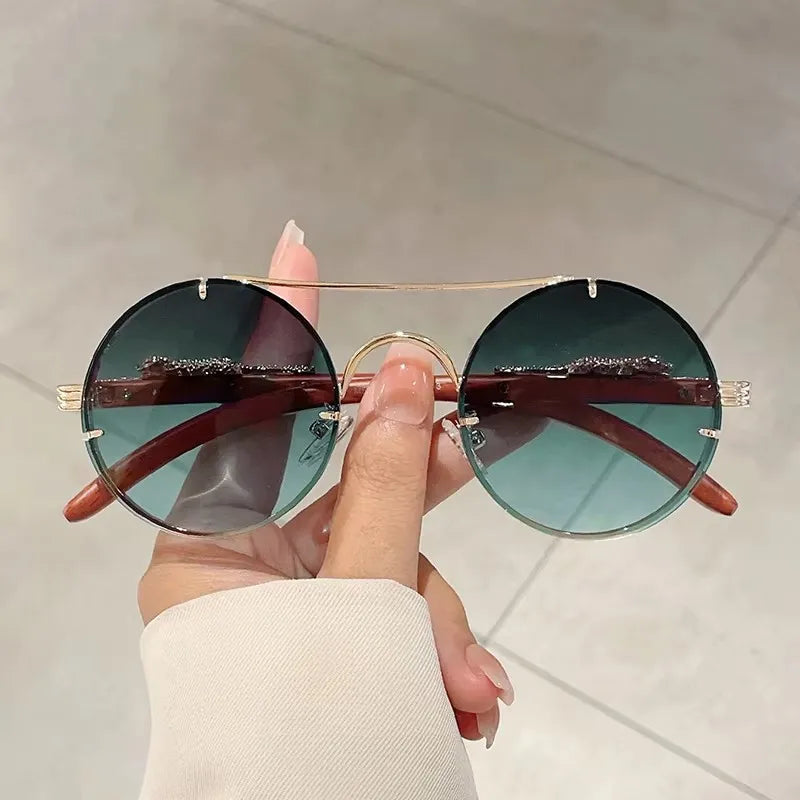 Custom Logo 2025 Vintage Men Women Double Bridges Oversized Gradient Shades Sun Glasses UV400 Big Frame Round Sunglasses