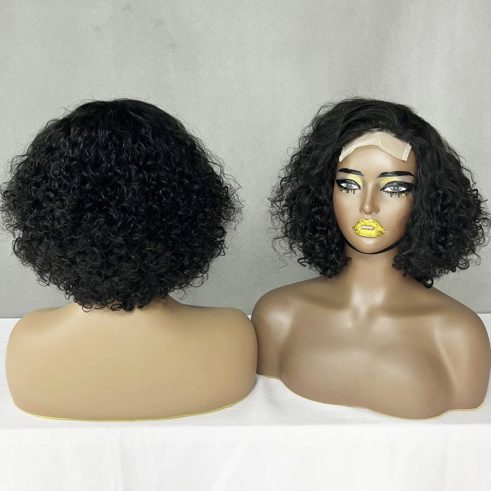 Short Natural Style Super Double Drawn 4*4 Lace Closure Luxury Curl Wig No Shedding No Tangle MegaBDM