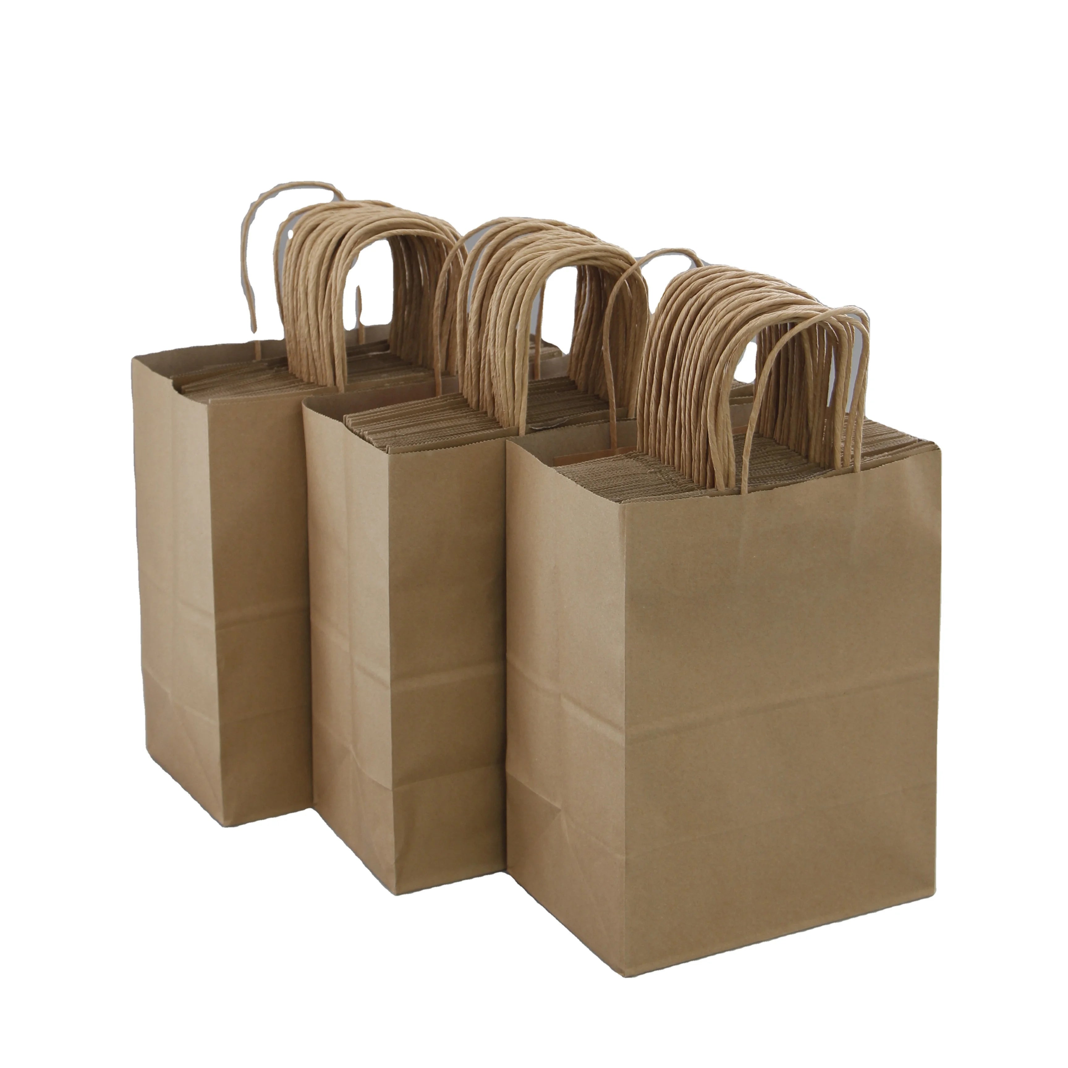 Custom Brown White Kraft Paper Shopping Bags with Biodegradable Handles for Clothing Mall Shopping