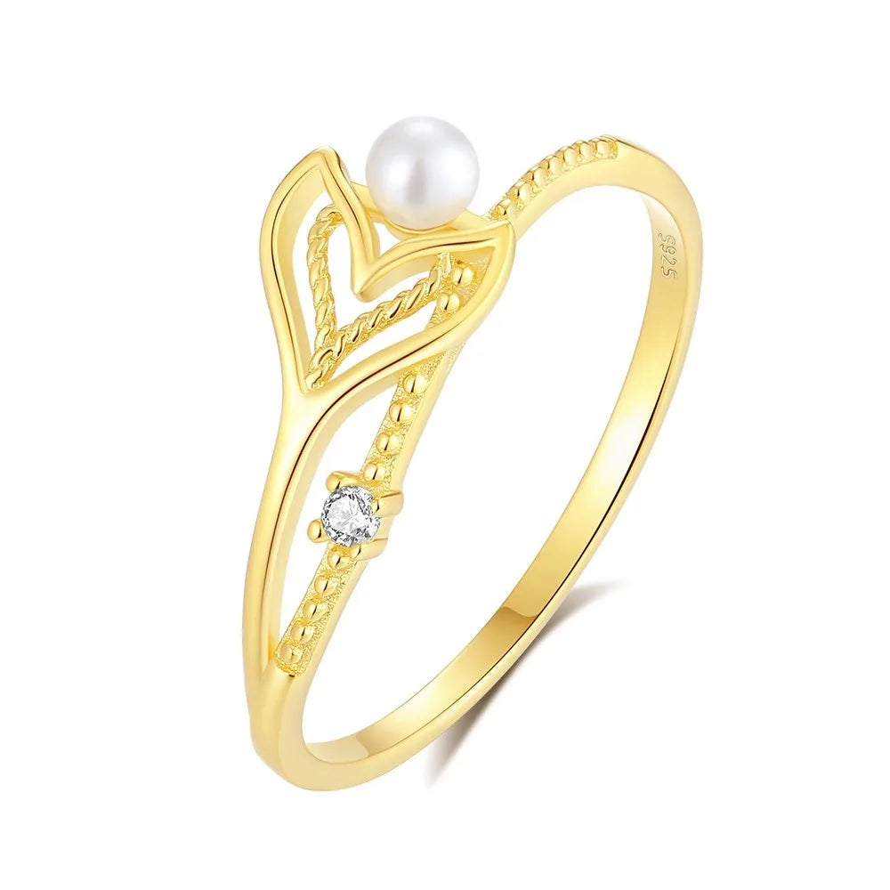 925 Sterling Silver Jewelry  Zircon Glod Fishtail Dolphin Index with Pearl Mossanite Diamond Engagement Rings