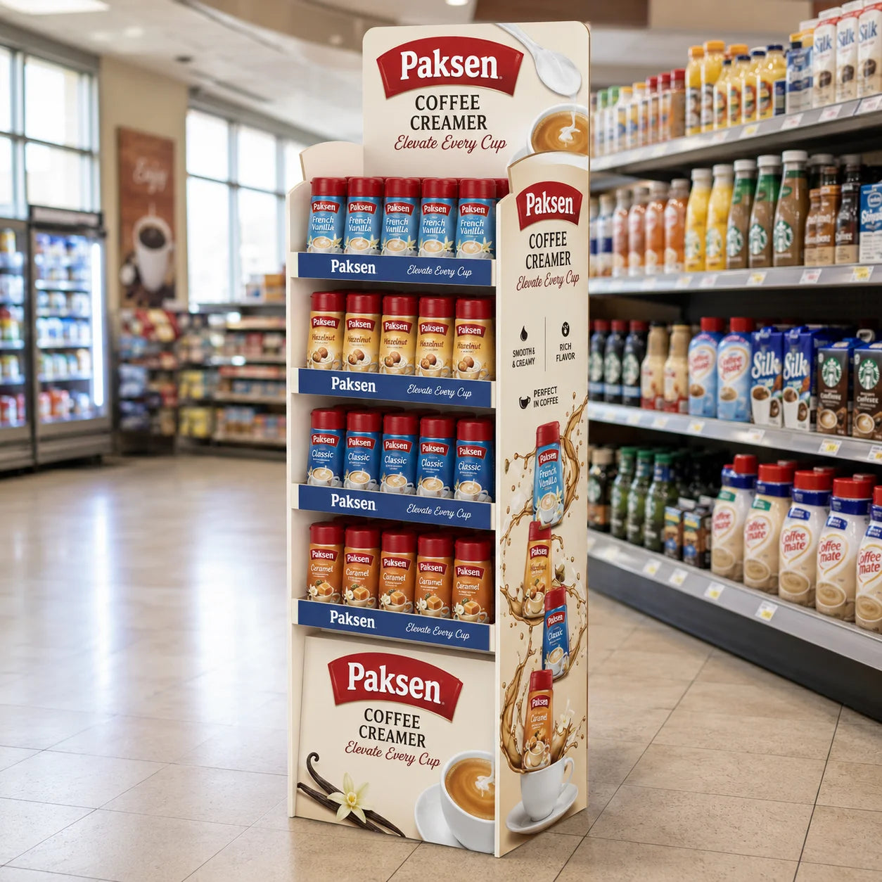 Custom Corrugated Floor Display Stand for Condensed Soup Sauce Condiment Grocery Food POP Paper Display Floor Rack