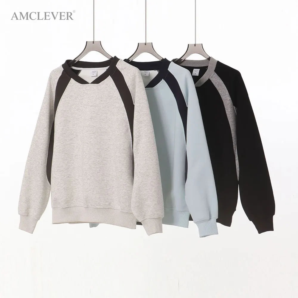 Autumn Winter Men's Casual Hoodie 400Grams Heavyweight American Retro Color Block Raglan Sleeve Relaxed Fit V Neck Top