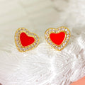 Wholesale Women's Fashion Heart Stud Earrings for Foxi Stock Chinese Online Markets-Gold Silver Zircon Enamel Brass Rhodium