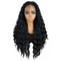 Wholesale HD13X6 30inch Long Transparent Lace Water Wave Wig High-Temperature Fiber Black Synthetic Lace Frontal Wig Adjustable