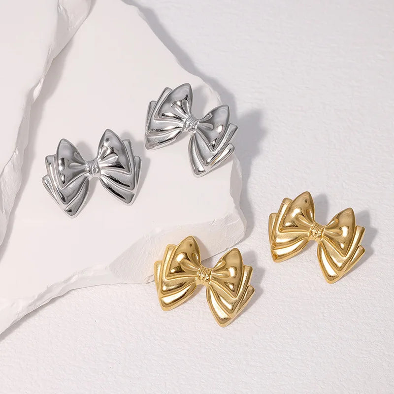 Beimai OEM Waterproof Stainless Steel Gold-Plated Stud Earrings Cute Bow Design Trendy Style for Women Great for Gift