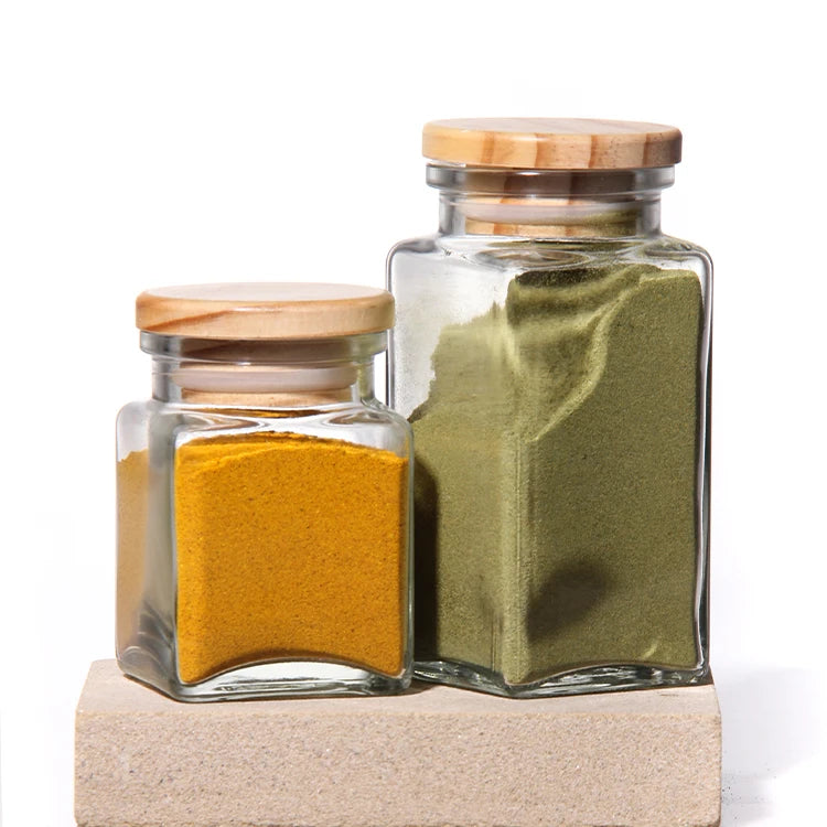 Customized Shape 120Ml 200ml Custom Kitchen Storage Spice Jars Clear Square Jar for Pepper with Bamboo Cap