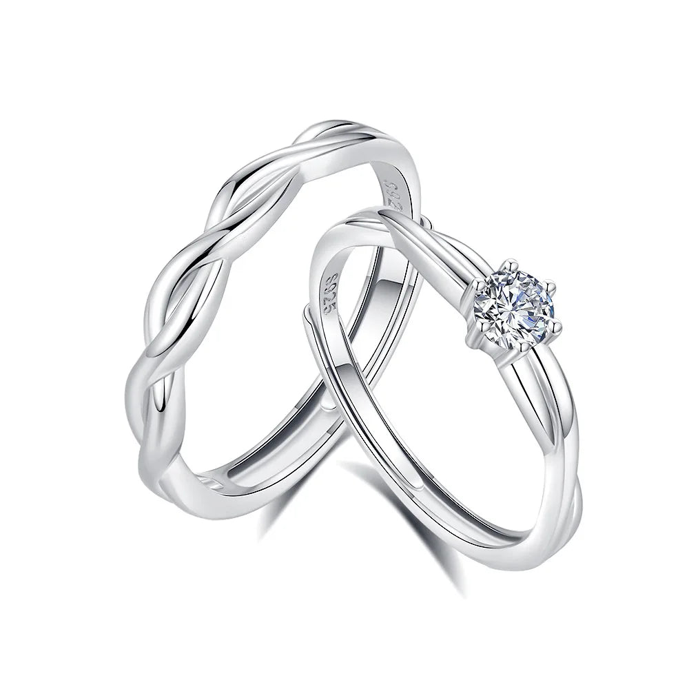 FDJZ-163 925 Silver Couple Ring Cubic Zircon Diamond Couple Wedding Adjustable Rings MegaBDM