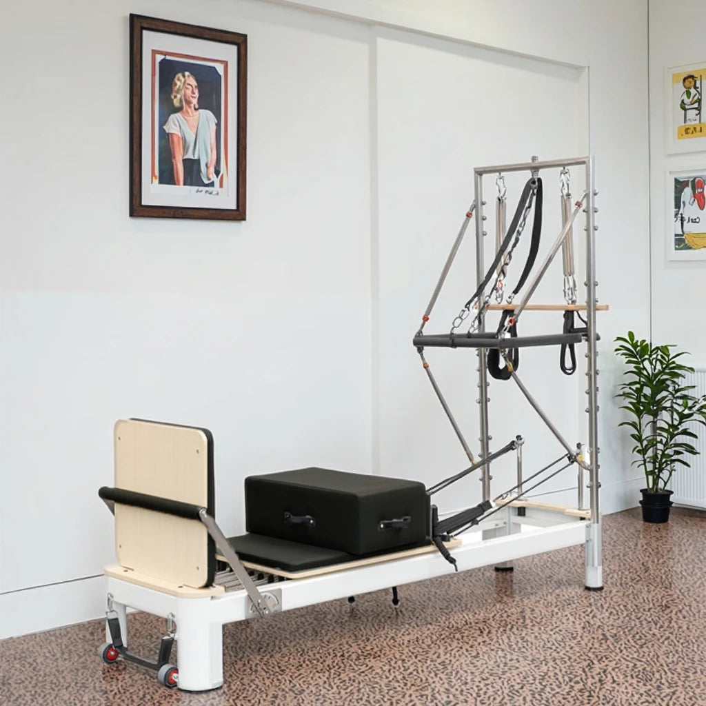 Reformer De Pilates Duradero Con Marco De Aluminio De Media Altura Para Gimnasio En Casa O Estudio De Pilates.