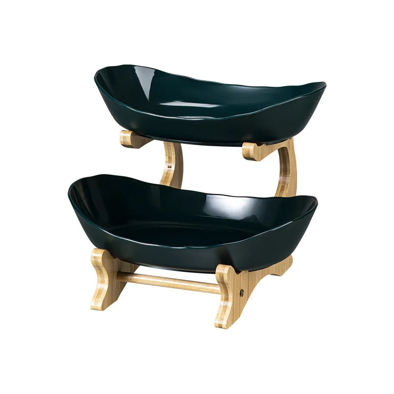 Creative Malachite Double for Household Hotels Oriental Dried Fruit Display Mind Fruit Basket with Plate for Snack Fruit