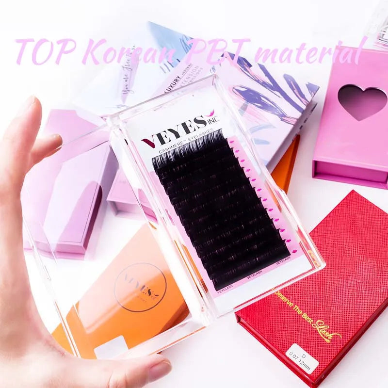 VEYES Jet Black Velvet Lash Trays 6-25mm Wholesale FurMatte Black Eyelash Extensions 0.05 0.07 CC D D Curl Vendors
