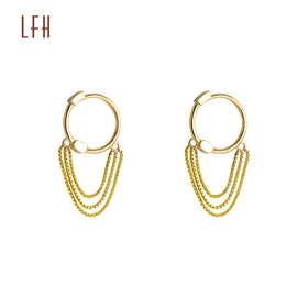 Wholesale Trendy Tassel Stud Earrings 18k Real Gold Chain Dangle Drop Hoop Personality Clip Gold Earrings 18k Real