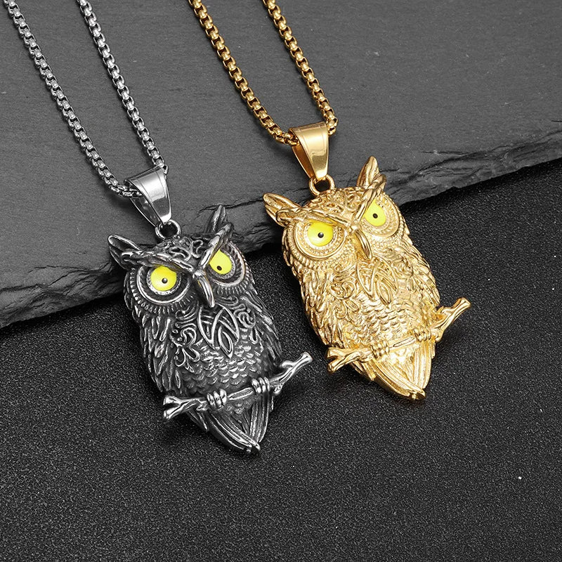 Hip Hop Animal Owl Waterproof Tarnish Free Hand Stainless Steel Fashion Jewelry 18k Gold Plated Pendant Necklaces