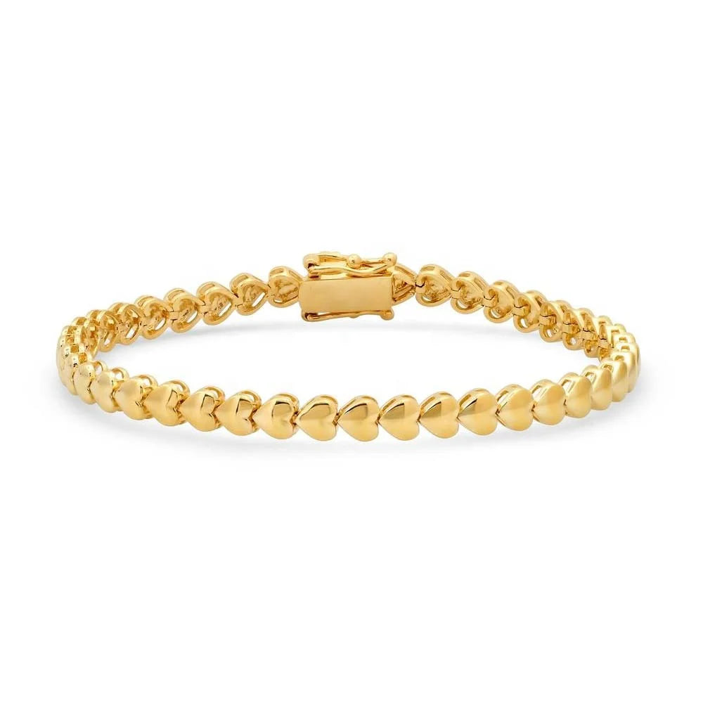LOZRUNVE 925 Sterling Silver Fashion 18k Gold Plated Heart Tennis Chain Bracelet