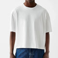 Custom Logo Men's Drop Shoulder T-Shirt Knitted Print Heavyweight Cotton Oversize Boxy Fit Streetwear