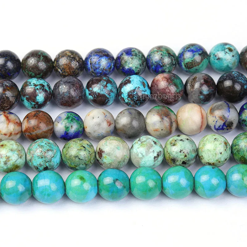 Wholesale Natural Genuine Azurite Chrysocolla Stone Beads Green & Blue Gem Beads for Jewelry Making in 4 6 8 10 12mm Sizes