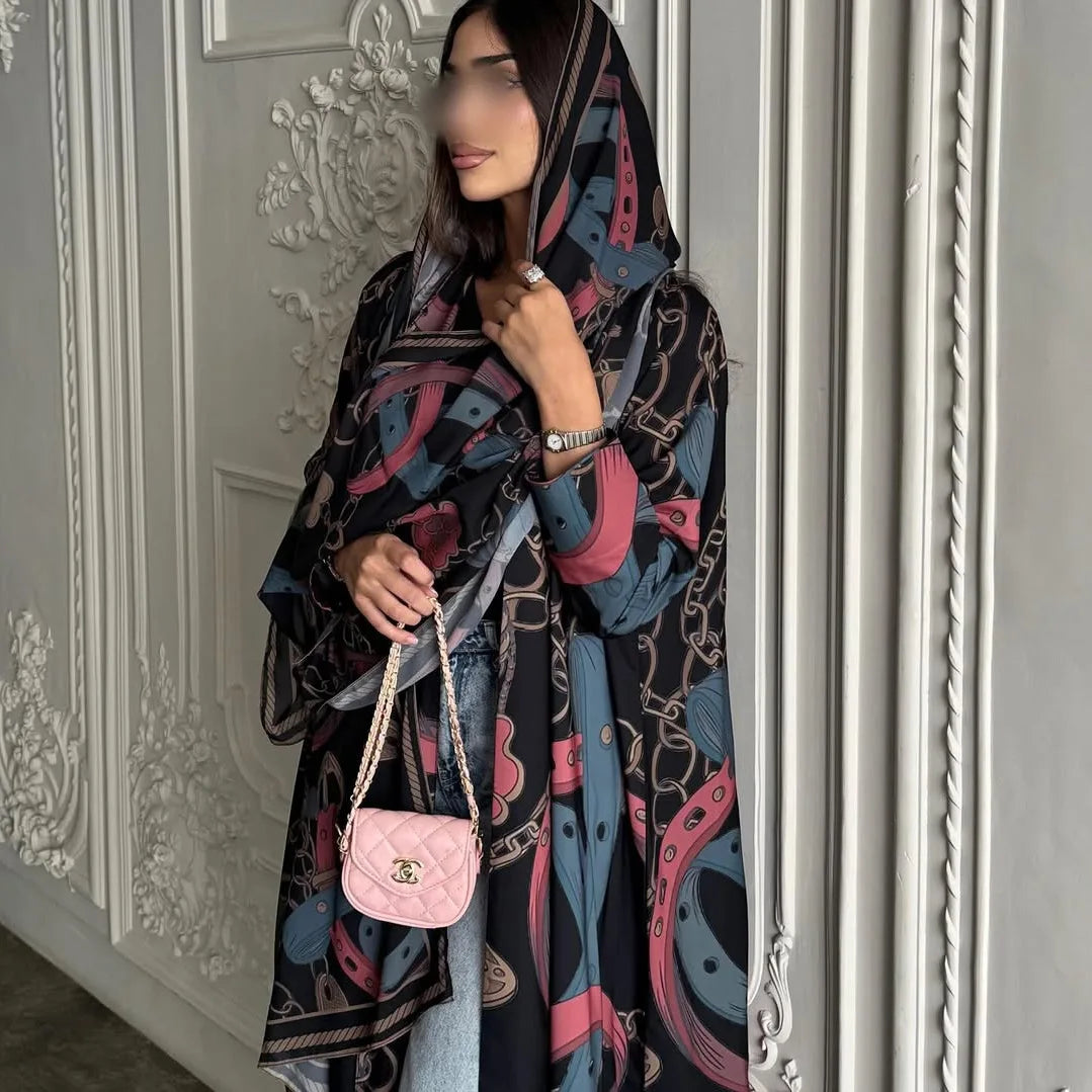 Women's Open Lace Ramadan Abaya Plus Size Polyester Muslim Dress with Dubai Diamond Embroidery Casual Style for Summer Autumn
