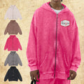 Custom Acid Wash Distressed Zip Full-Zip Hoodie for Men Embroidered Vintage Wash Sweatshirt Blank Cotton Polyester Hoodie