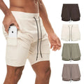 2024 New Men's Sports Shorts Dual-Layer With Towel Hook Breathable Solid Color for Gym and Running 5-Inch Length