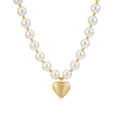 Fashion 18K Gold Plated Stainless Steel Jewelry Hollow Heart Pendant Pearl Chain Necklace Waterproof for Woman Necklace P253548
