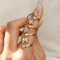 Gold Plated Fashion Adjustable Initial Zirconia Ring Cute Bubble Letter Ring for Women