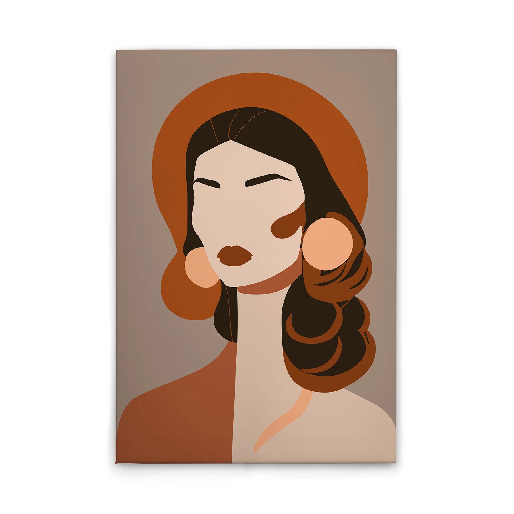 Made In Germany - Home Decor Canvas Picture Woman Abstract - Wall Mural In Brown And Grey - Canvas Picture On Stretcher Frame