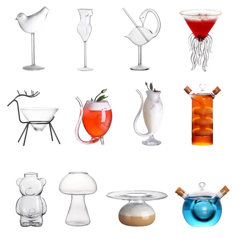 Hot Sale Creative  Heat Shape Mushroom Vampire Cuttlefish Lady Body Cocktail Glass