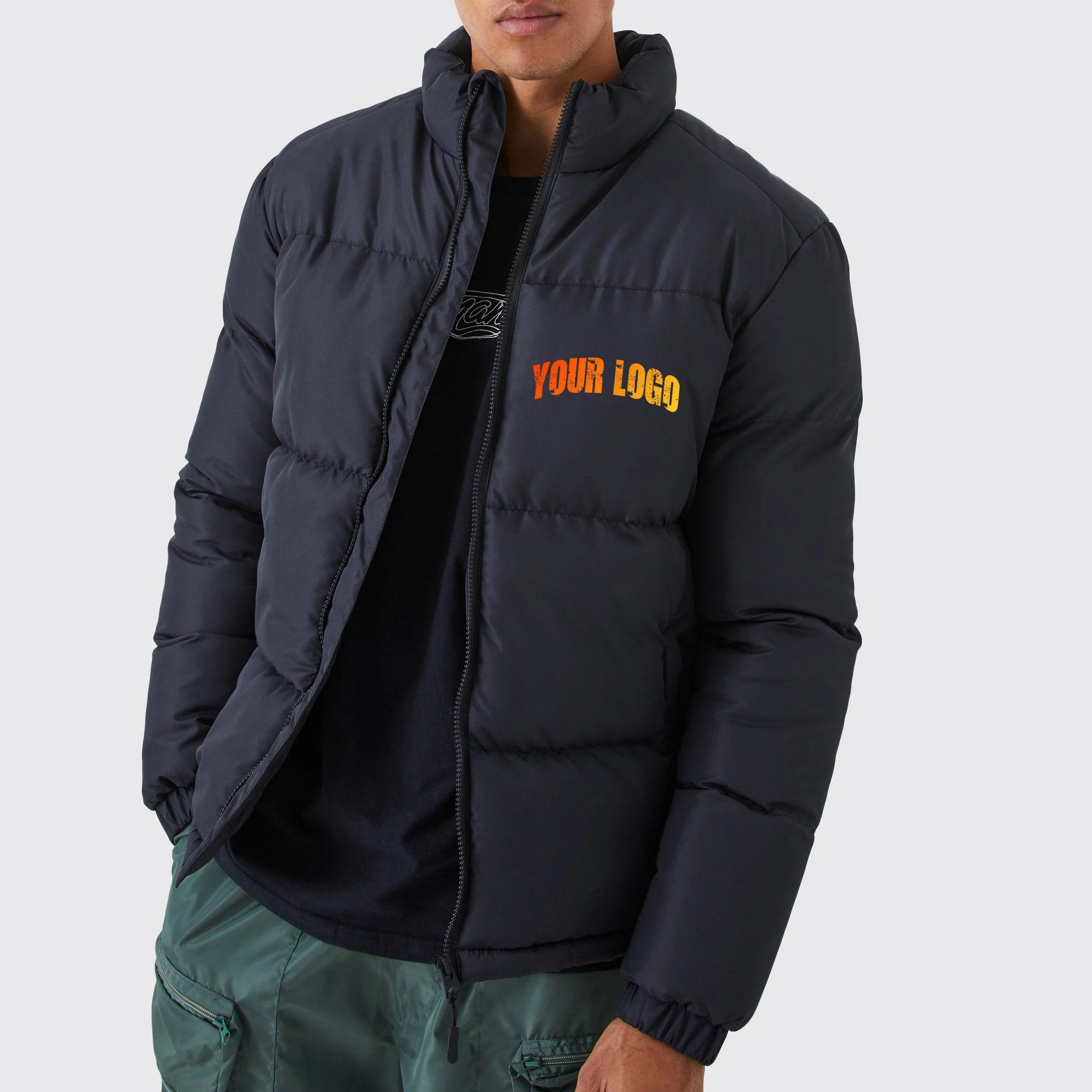 HY Men With the Same Down Jacket Autumn and Winter Thickened Warm Over the Knee Long Hooded Coat