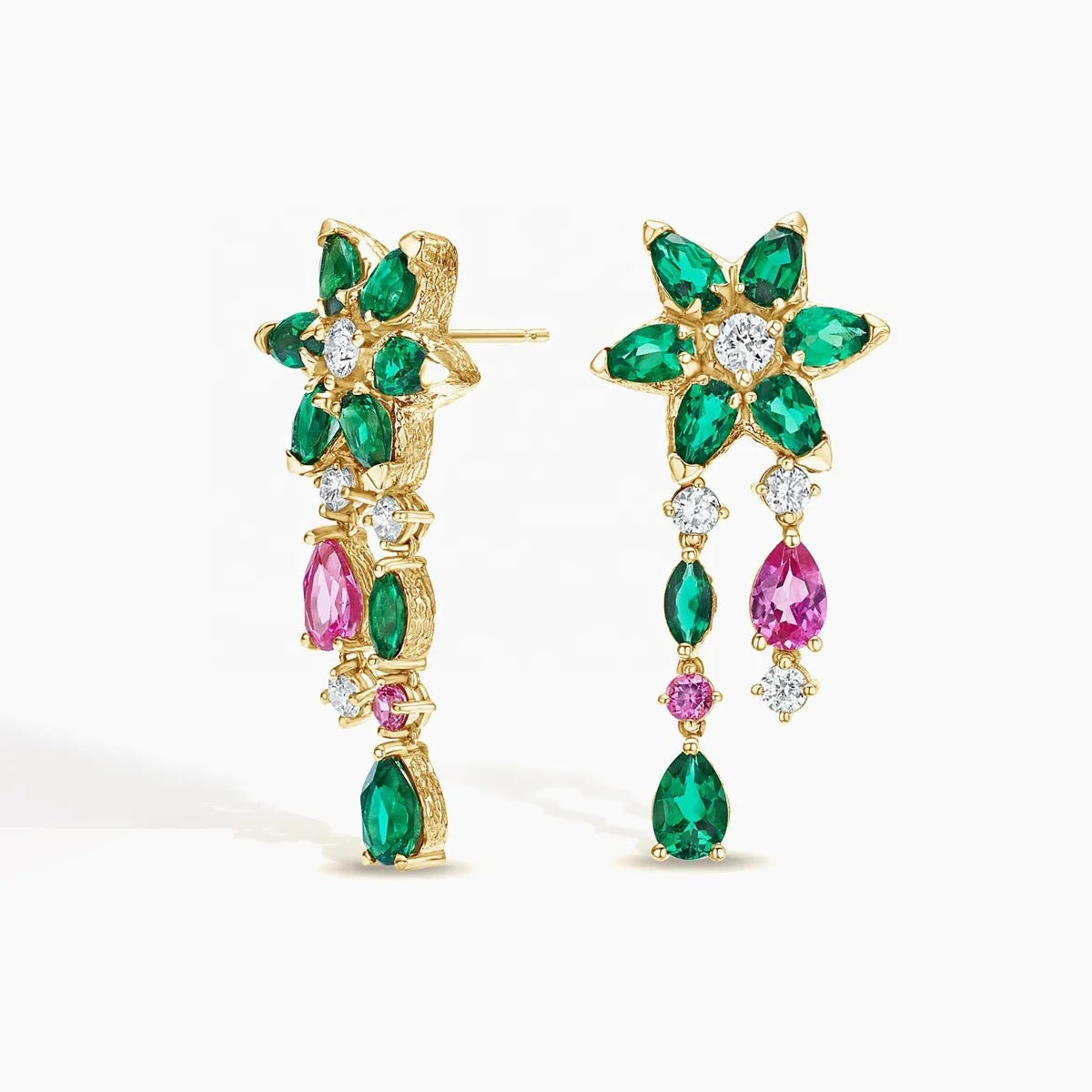 LOZRUNVE Fine Jewelry Silver 925 Luxury Emerald Pink Crystal Daisy Flower Party Drop Earring