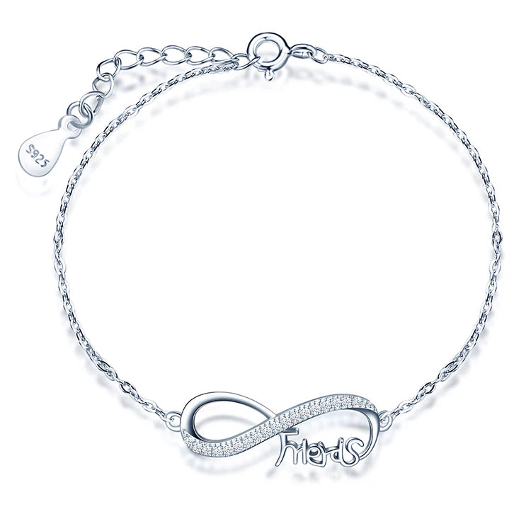 Women S925 Silver Infinity Symbol Friends Family Letter Cubic Zirconia Bracelet Friendship Bracelet