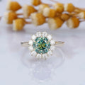 2CT D Color VVS1 18k Gold Round Cut Floral Halo Pigeon Wedding Blue Green Moissanite Engagement Rings for Women