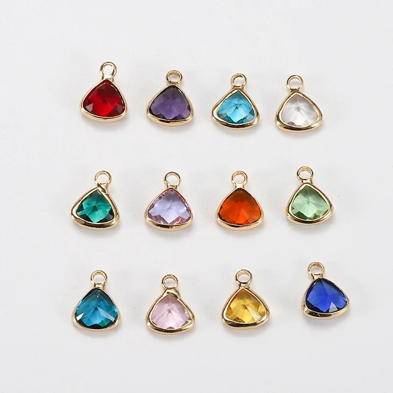 DIY Simple 8*10MM Brass Silver/Gold 12 Birthstone Lucky Charm Pendant Design for Girls Women Jewelry