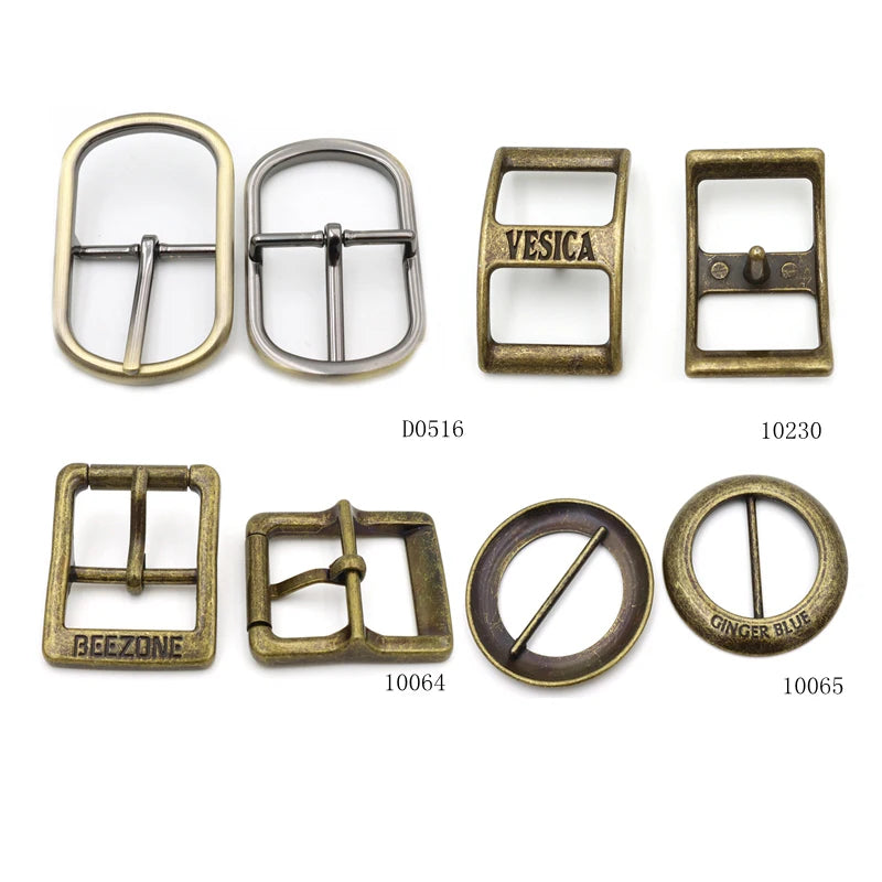 Vintage Luxury Antiqued Brass Metal Ring Slider Buckle Custom Logo Adjustable Conway Buckle Tri-Glide Roller in Zinc Alloy