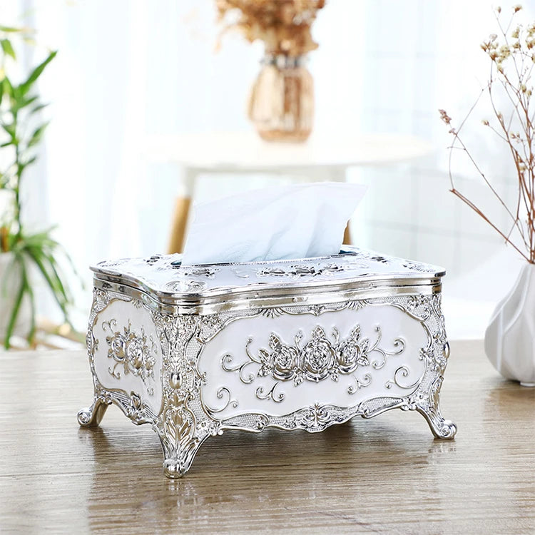 European Style Luxurious Embossed Flowers Pattern Gold Silver Elegant Tissue Paper Holders for Home Hotel Toilet Bath